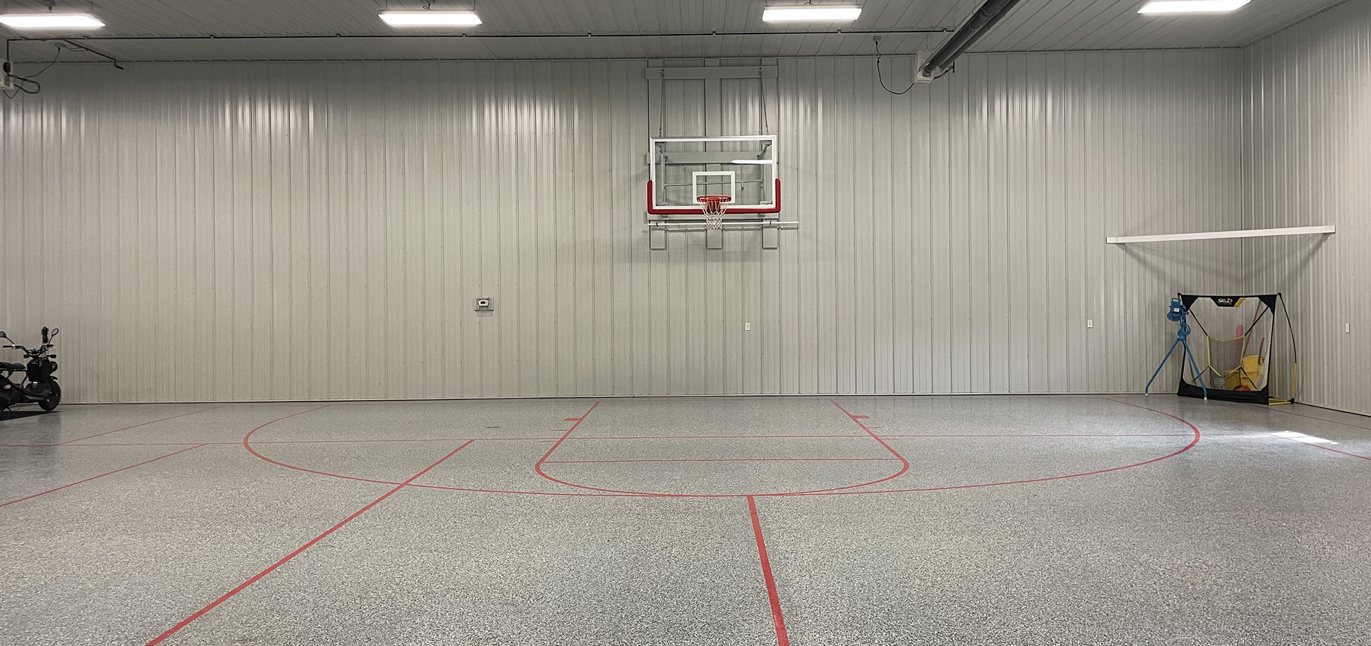 Pole barn with interior basketball court